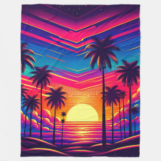 “Retro 1980's: Sunset at the Beach” Fleece Blanket