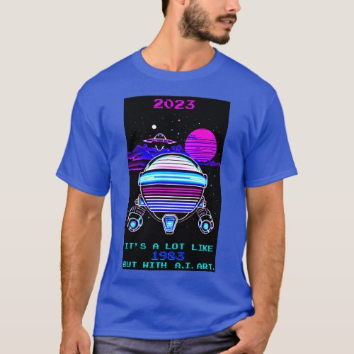 Retro 1980s Synthwave AI Art Novelty Arcade T_Shirt