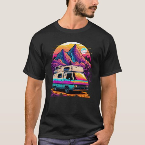 Retro 1980s Synthwave Camping Van Design T_Shirt