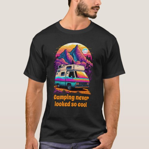 Retro 1980s Synthwave Cool Camping Van Design T_Shirt