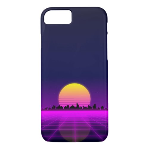 Retro 1980s synthwave glowing neon lights city iPhone 87 case