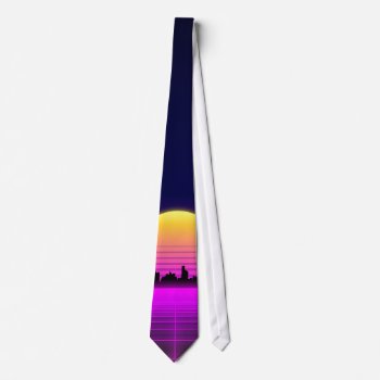 Retro 1980s Synthwave Glowing Neon Lights City Neck Tie by UDDesign at Zazzle
