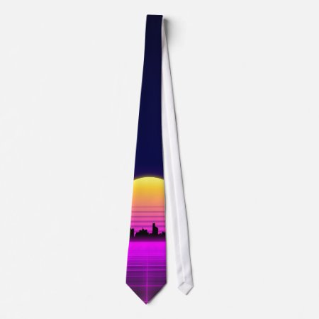 Retro 1980s Synthwave Glowing Neon Lights City Neck Tie