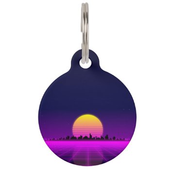 Retro 1980s Synthwave Glowing Neon Lights City Pet Id Tag by UDDesign at Zazzle