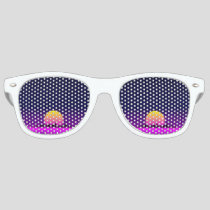 Retro 1980s synthwave glowing neon lights city sunglasses