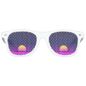 Retro 1980s synthwave glowing neon lights city sunglasses