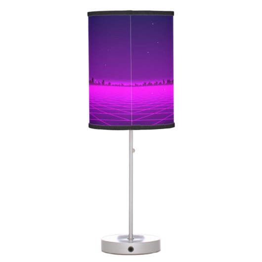 Retro 1980s synthwave glowing neon lights city table lamp (Back)