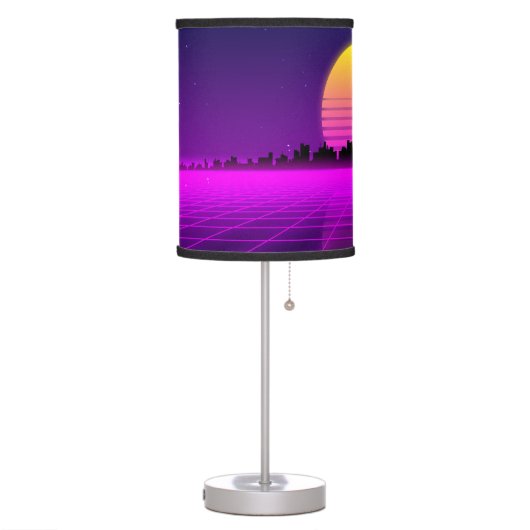 Retro 1980s synthwave glowing neon lights city table lamp (Left)