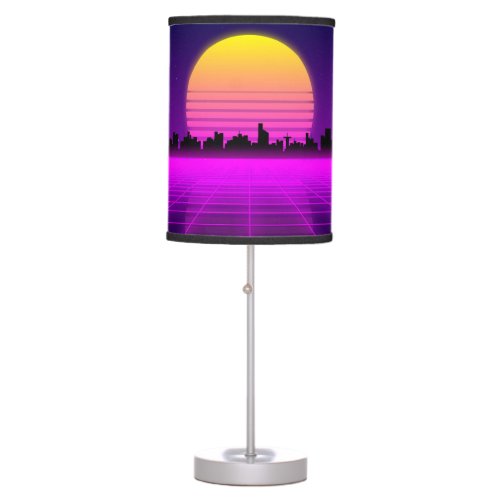 Retro 1980s synthwave glowing neon lights city table lamp