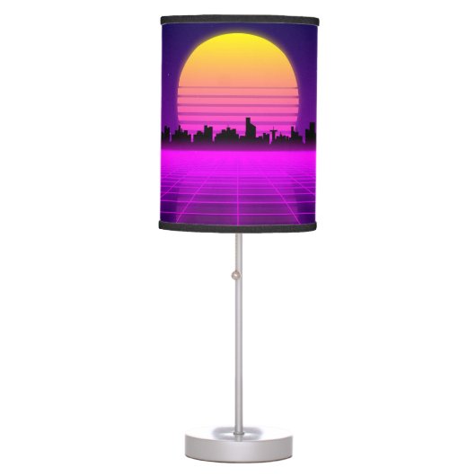 Retro 1980s synthwave glowing neon lights city table lamp (Front)