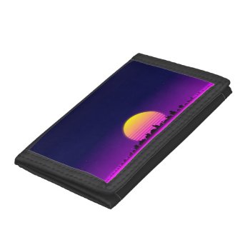 Retro 1980s Synthwave Glowing Neon Lights City Trifold Wallet by UDDesign at Zazzle