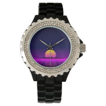 Retro 1980s Synthwave Glowing Neon Lights City Watch by UDDesign at Zazzle