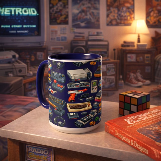 Retro 1980's Video Game Gear Pattern Mug (Creator Uploaded)