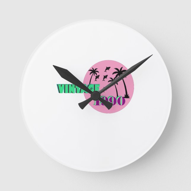 Retro 1990 Birthday Gift Round Clock (Front)