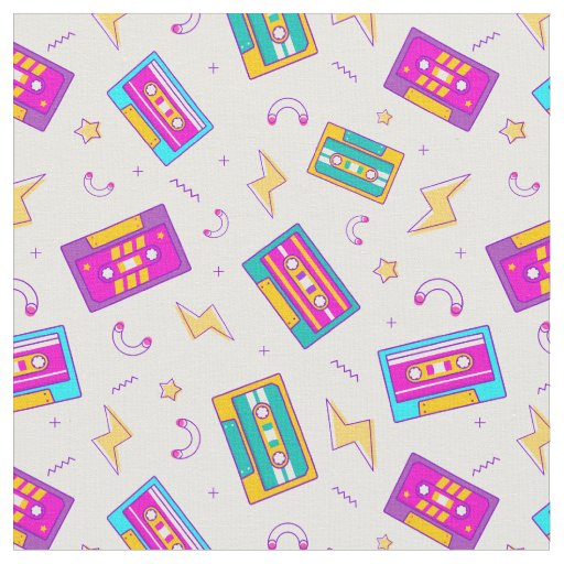 Retro 1990s 1980s Neon Audio Cassette Fabric