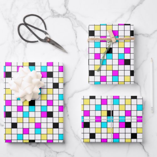 Retro 1990s 1980s Neon Cube Pattern Wrapping Paper Sheets