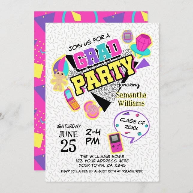 Retro 1990s Graduation Party Invitation (Front/Back)