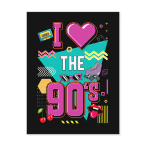 Retro 1990s Radio Music Disco Love 90s Postcard