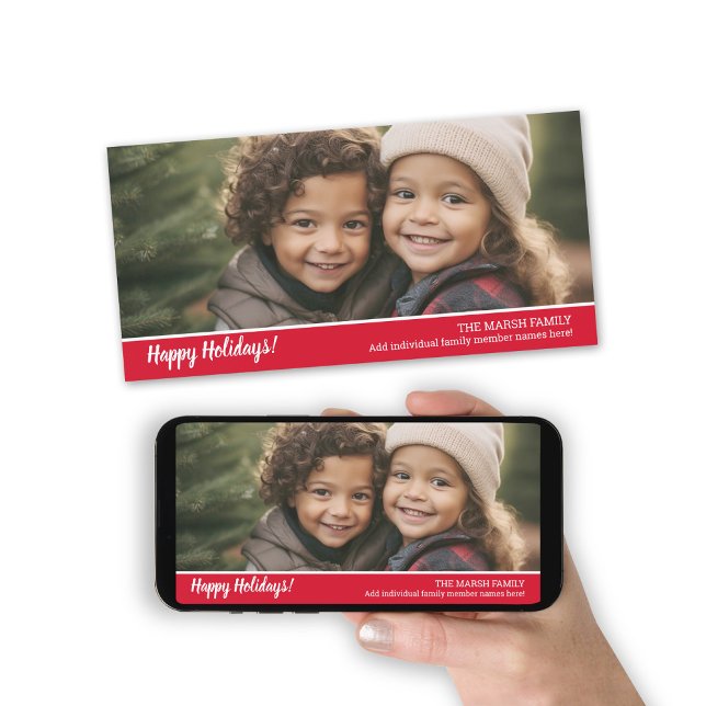 Retro 1 photo with White Script Christmas Greeting Holiday Card (Panoramic or Horizontal Photo with a Christmas Greeting)