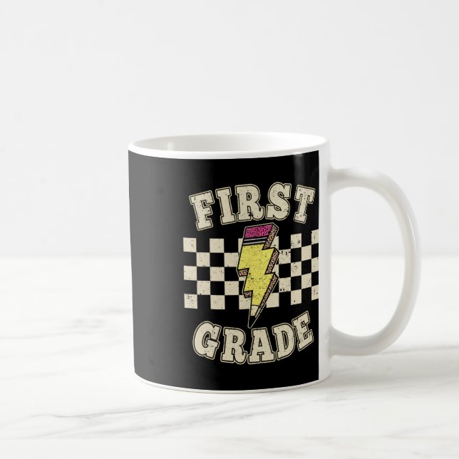 Retro 1st First Grade Teacher Lightning Bolt Penci Coffee Mug (Right)