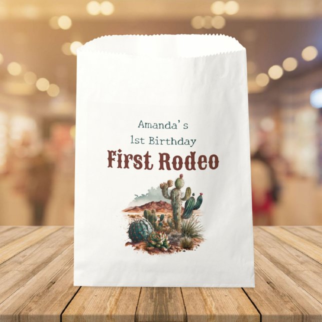 Retro 1st First Rodeo Western Cactus Birthday Favor Bag (Creator Uploaded)