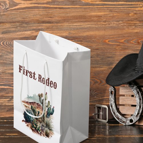 Retro 1st First Rodeo Western Cactus Birthday Medium Gift Bag