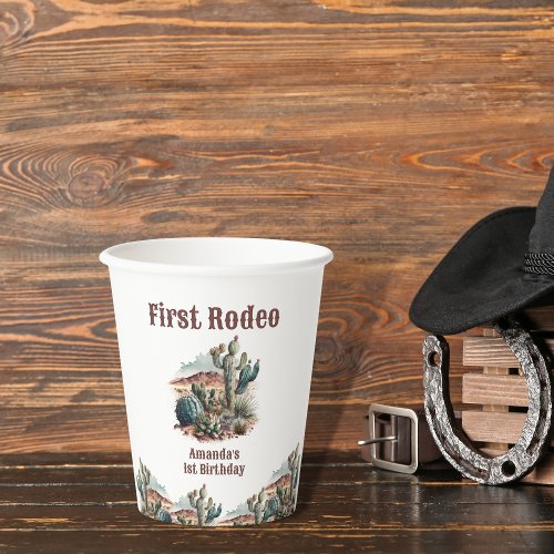 Retro 1st First Rodeo Western Cactus Birthday Paper Cups