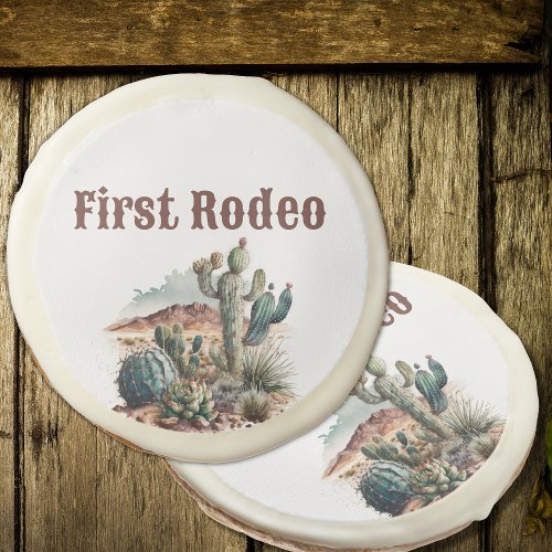 Retro 1st First Rodeo Western Cactus Birthday Sugar Cookie