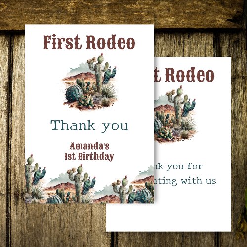Retro 1st First Rodeo Western Cactus Birthday Thank You Card