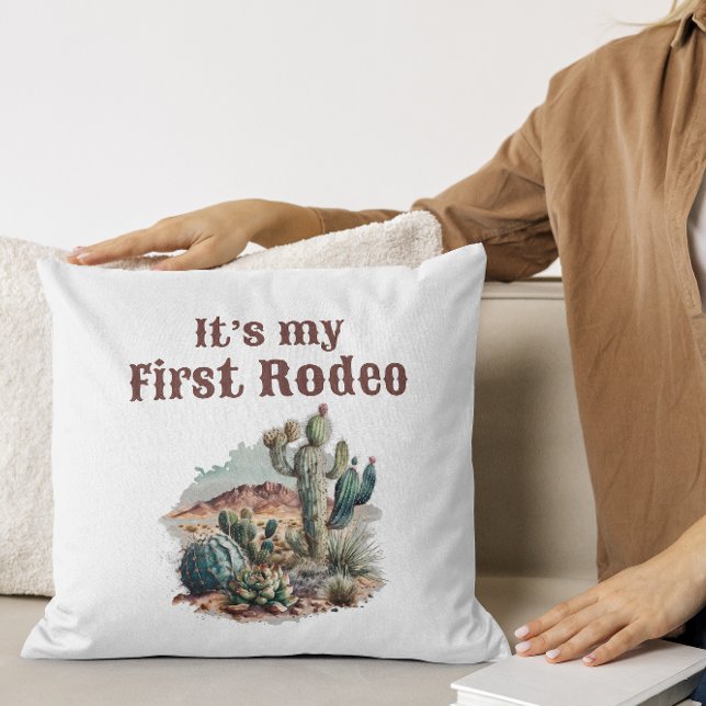 Retro 1st First Rodeo Western Cactus Birthday Throw Pillow (Creator Uploaded)