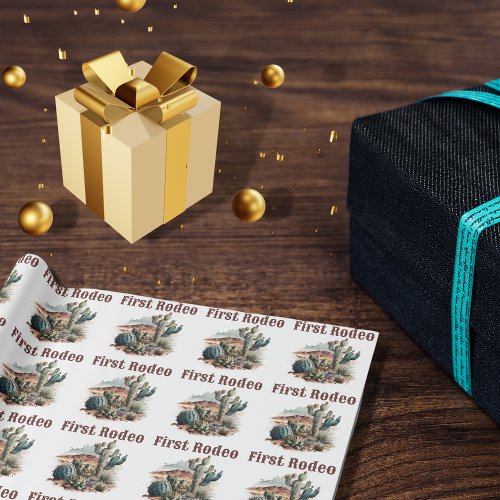 Retro 1st First Rodeo Western Cactus Birthday Wrapping Paper