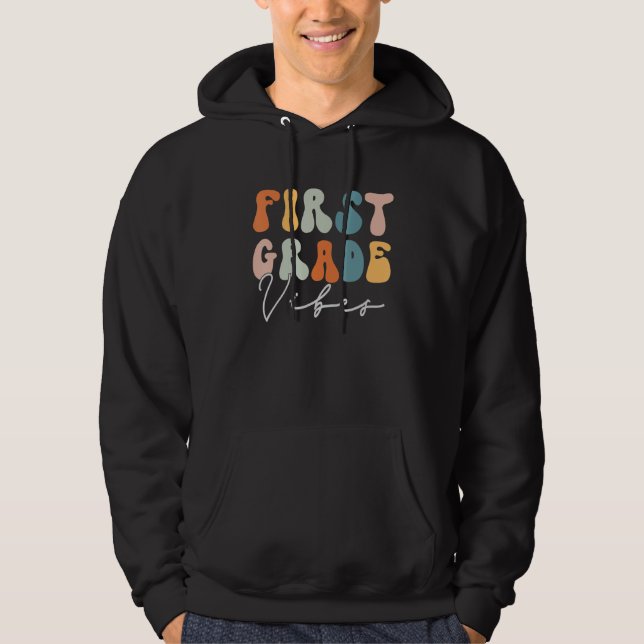 Retro 1st Grade Vibes Back To School Teacher Stude Hoodie (Front)