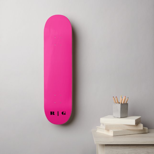 Retro 2000's Hot Pink Custom Monogram Initial Chic Skateboard (Wall Art)