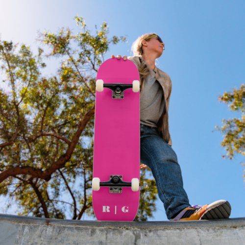 Retro 2000s Hot Pink Custom Monogram Initial Chic Skateboard