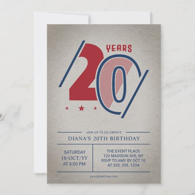 Retro 20th Birthday  Invitation (Front)
