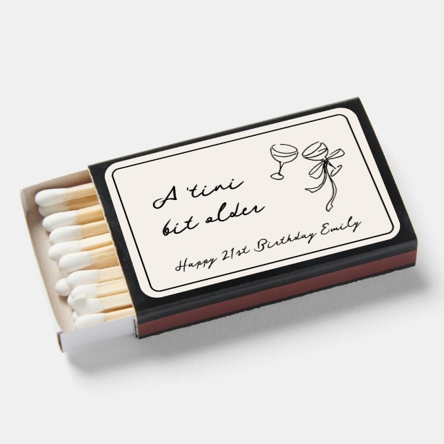 Retro 21st Birthday Martini Birthday Favor Matchboxes (Front Open)