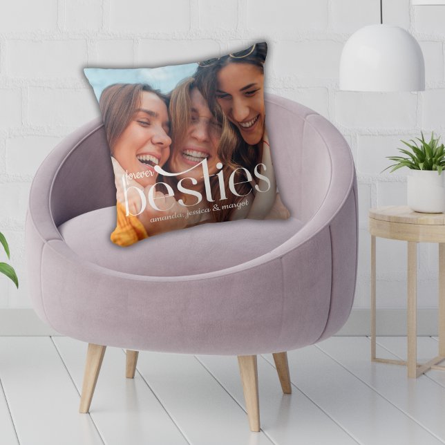 Retro 2 Photo Forever Besties Editable Overlay Throw Pillow (Creator Uploaded)