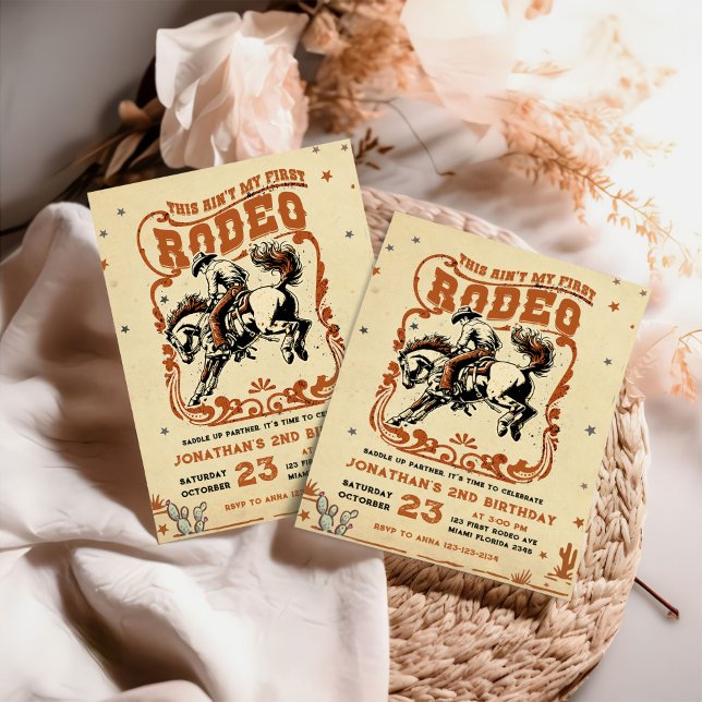 Retro 2nd Rodeo Western Cowboy Birthday Invitation (Creator Uploaded)