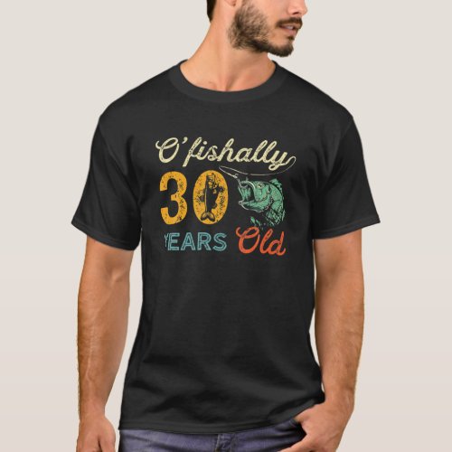 Retro 30Th Birthday Fishing Gift Turning 30 Bass F T_Shirt