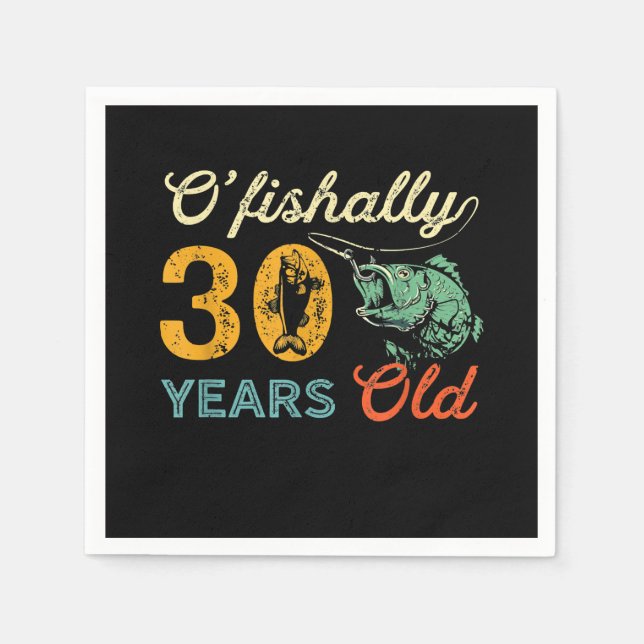 Retro 30th Birthday Fishing Gift Turning 30 Bass Napkins (Front)