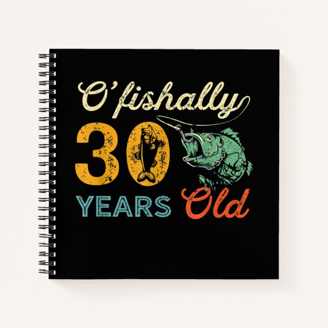Retro 30th Birthday Fishing Gift Turning 30 Bass Notebook (Front)