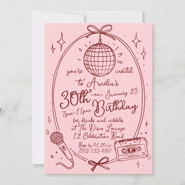 Retro 30th Birthday Karaoke Party Invite (Front)