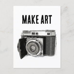 Retro 35mm Film Camera Photographer Art Drawing Postcard