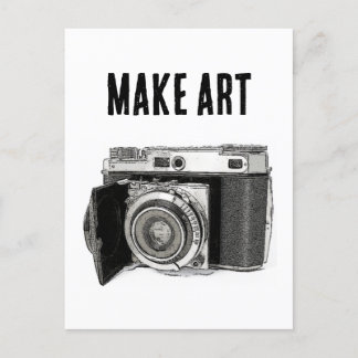 Retro 35mm Film Camera Photographer Art Drawing Postcard