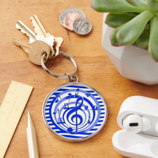 Retro 3D Effect Blue Musical Notes Keychain