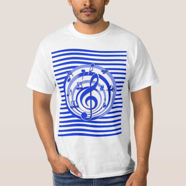 Retro 3D Effect Blue Musical Notes T-Shirt (Front)
