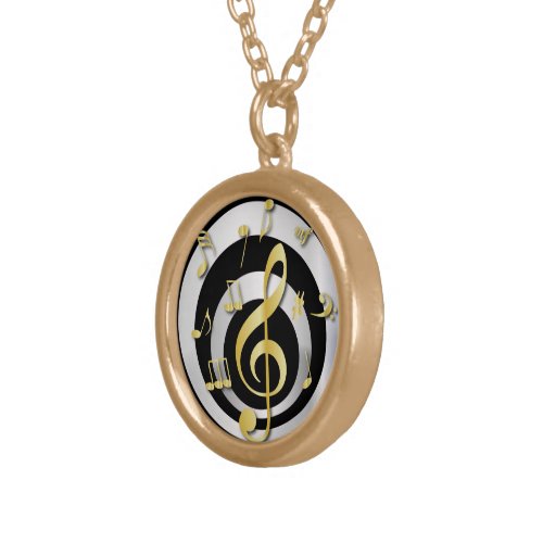 Retro 3D Effect Gold and Silver Musical Notes Gold Plated Necklace