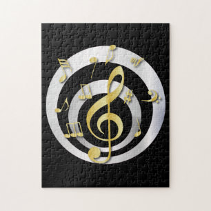 Retro 3D Effect Gold and Silver Musical Notes Jigsaw Puzzle