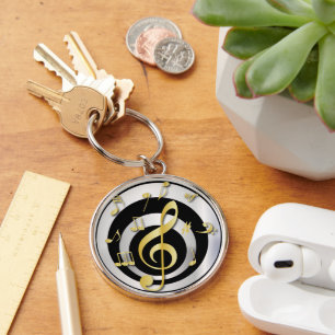 Retro 3D Effect Gold and Silver Musical Notes Keychain