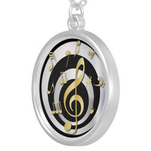 Retro 3D Effect Gold and Silver Musical Notes Silver Plated Necklace
